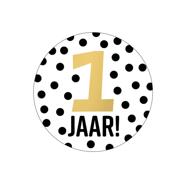 Stickers - 1 jaar! + stippen wit/zwart+goud