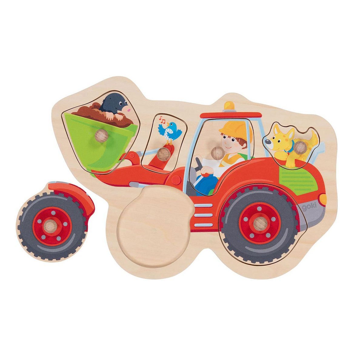 Goki Houten Noppenpuzzel Tractor, 6st. - Afbeelding 2
