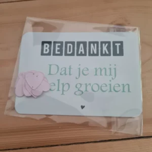 Kaart met bloemzaadconfetti "Mintgroene tekst met Lichtroze confetti