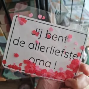Onderzetter | Oma jij bent de liefste | Roze + Kaart in cellofaan zakje