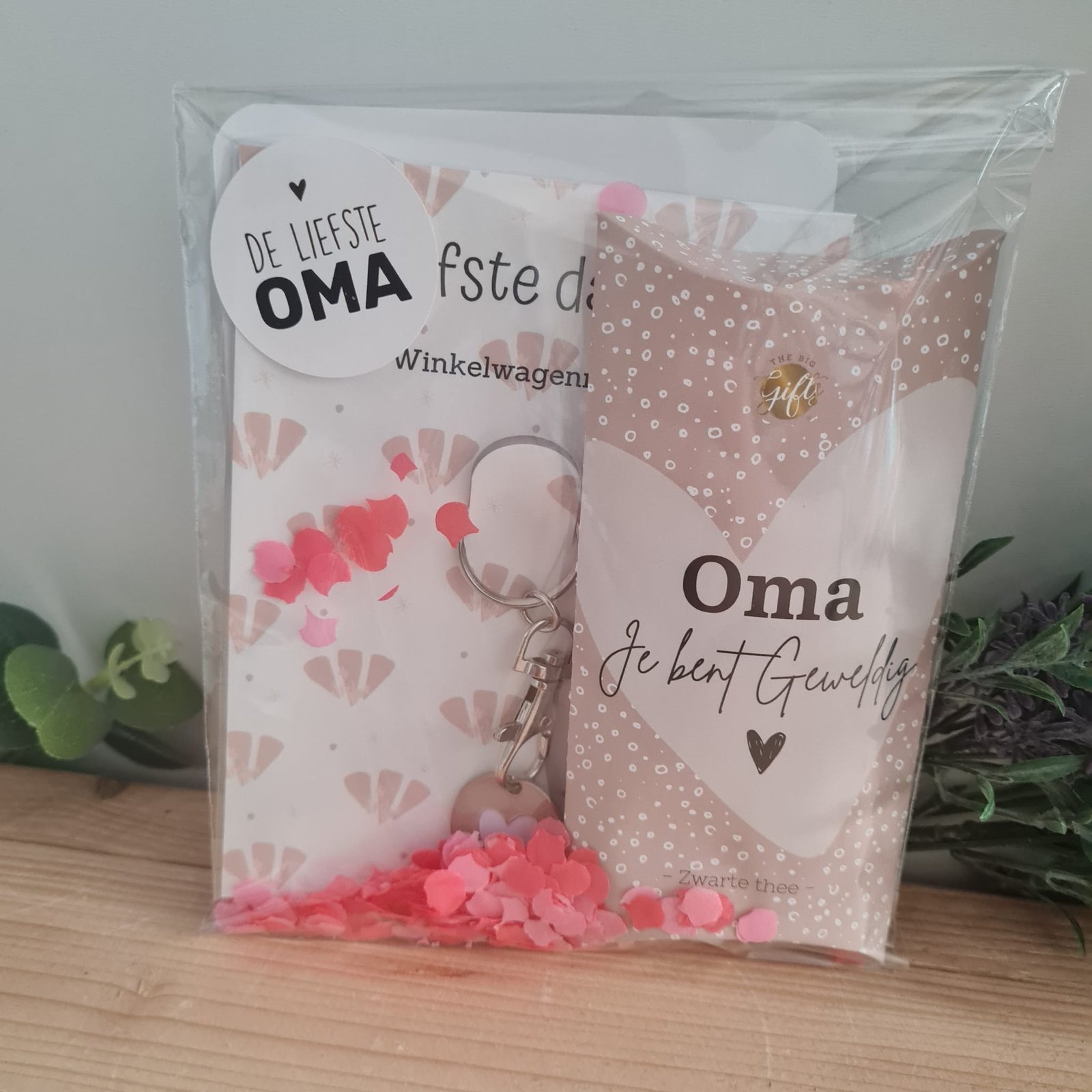 Cadeaupakketje – Winkelwagenmunt, Thee & Kaart voor Oma