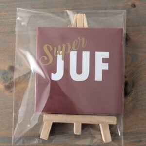 Tegeltje Super Juf 10 cm Donkerroze