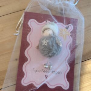 Kerstkaart met pluche engeltje Grijs