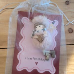 Kerstkaart met pluche engeltje Roze