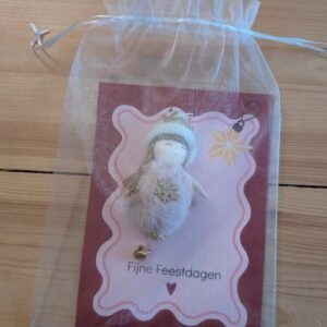 Kerstkaart met pluche engeltje Roze