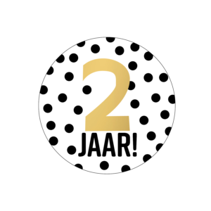 Stickers - 2 jaar! + stippen wit/zwart+goud