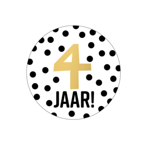 Stickers - 4 jaar! + stippen wit/zwart+goud