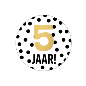 Stickers - 5 jaar! + stippen wit/zwart+goud