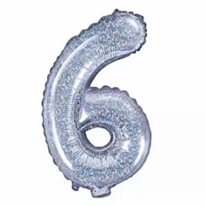 Folieballon cijfer 6 Glitter/Zilver