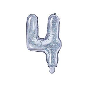 Folieballon cijfer 4 Glitter/Zilver