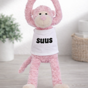 Funnies Slingeraap – Roze– 45 cm met naam