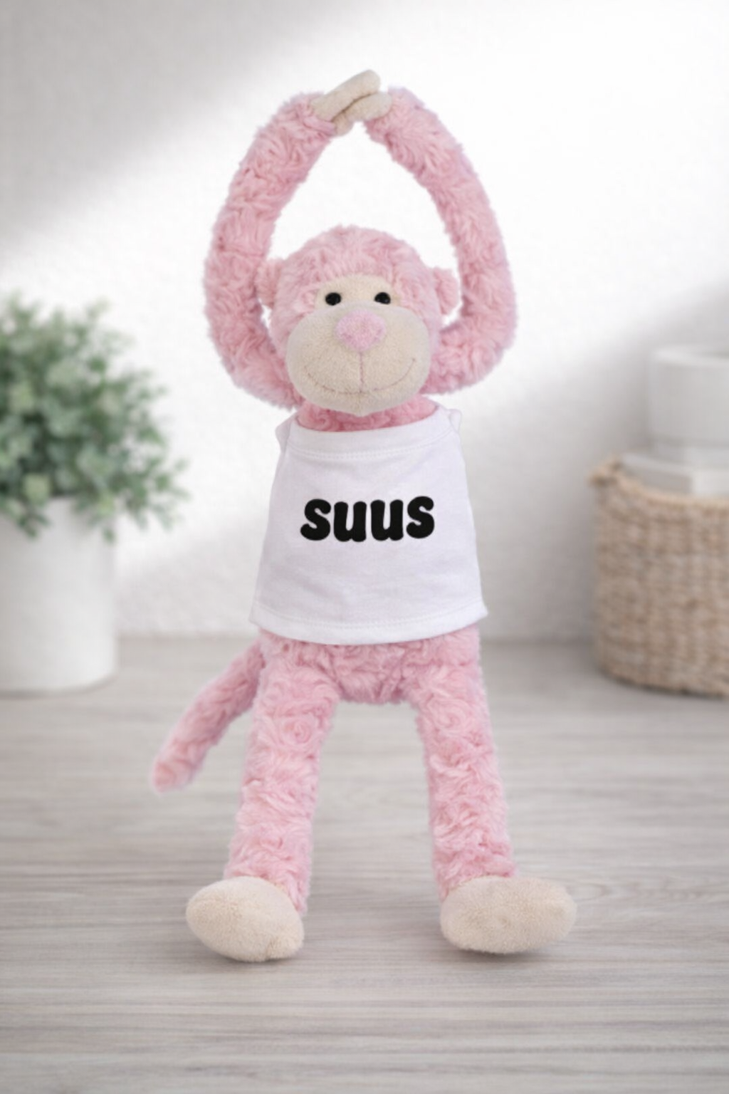 Funnies Slingeraap – Roze– 45 cm met naam