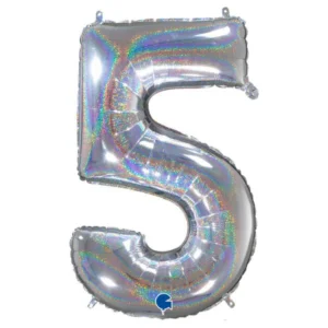 Folieballon cijfer 5 Glitter/Zilver