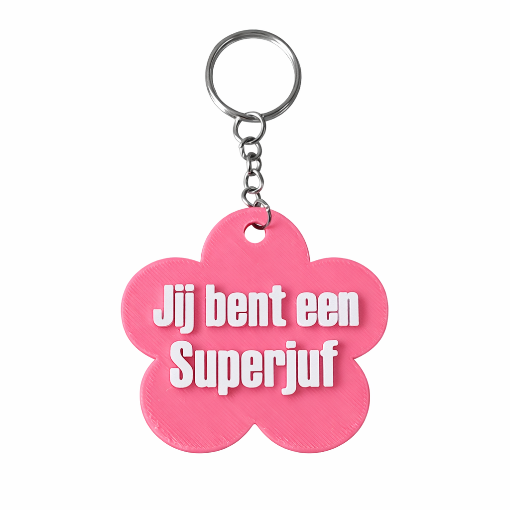 Sleutelhanger “Jij bent een Superjuf” ( Roze)
