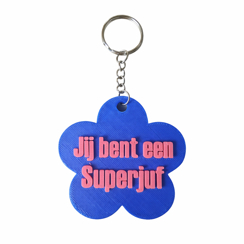 Sleutelhanger “Jij bent een Superjuf” (blauw)