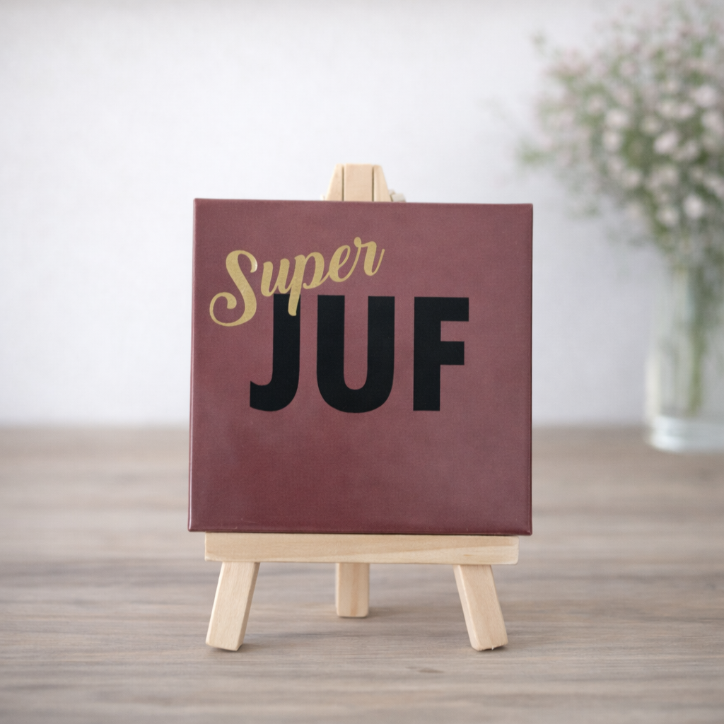 Tegeltje Super Juf 10 cm Donkerroze