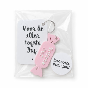 Sleutelhanger Voor de Aller Tofste Juf  Roze