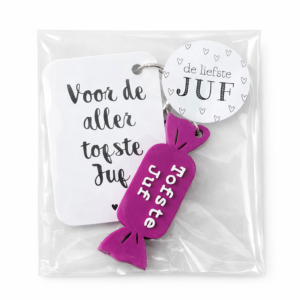 Sleutelhanger Voor de Aller Tofste Juf  Paars