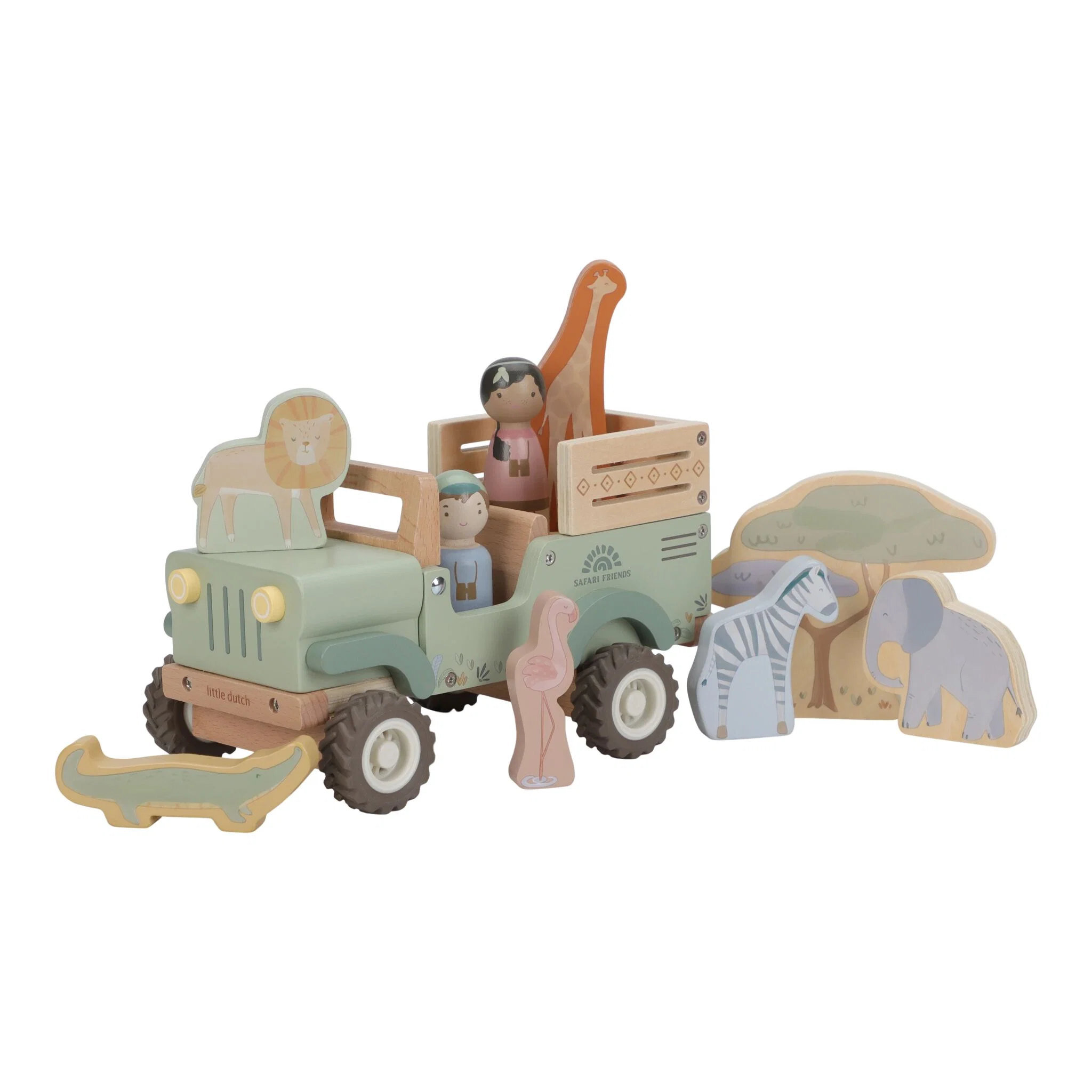 Little Dutch Houten safari auto met dieren - Groen - Afbeelding 9