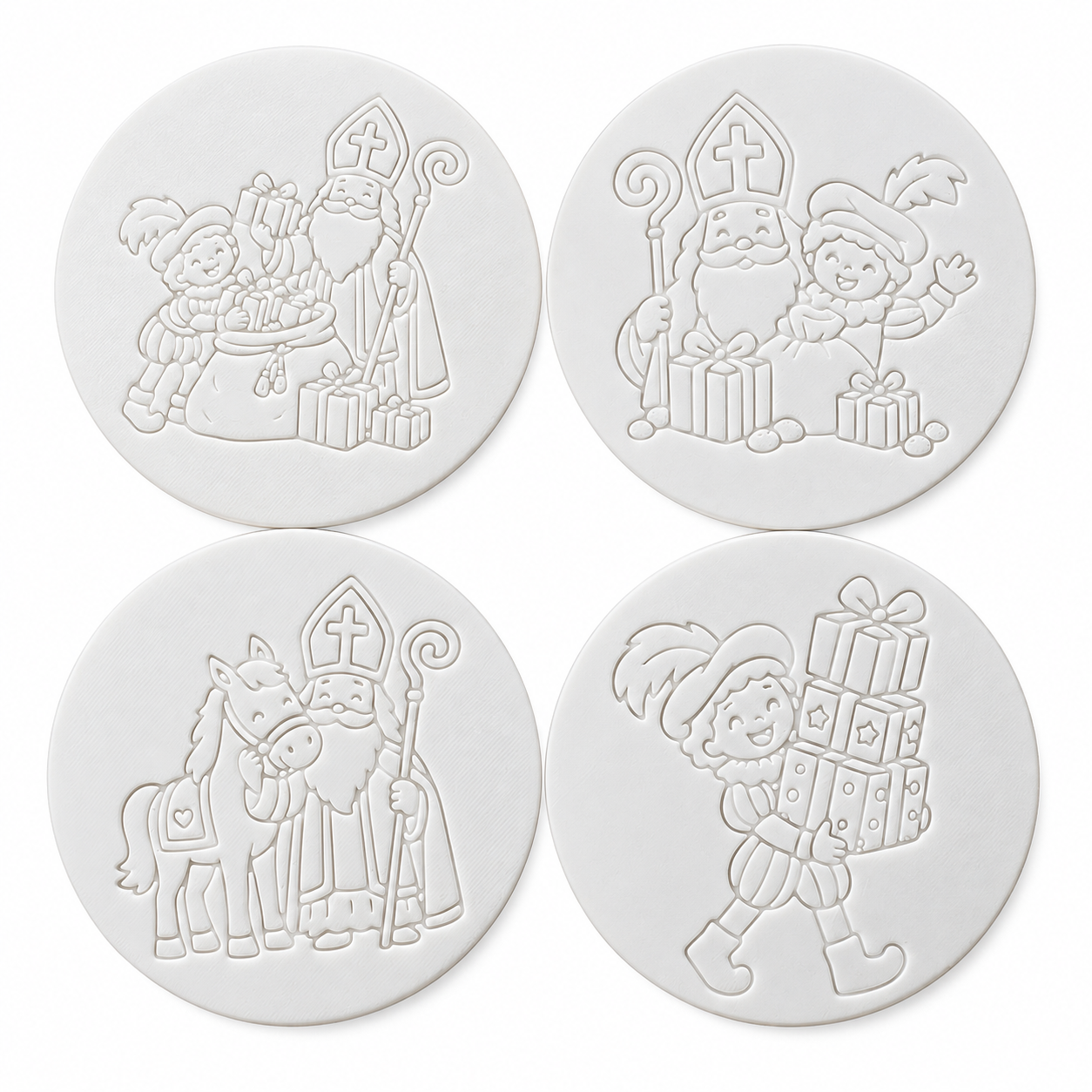 Sinterklaas Onderzetters – Set van 4 om Zelf in te Kleuren